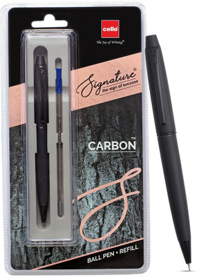Cello Signature Carbon + Refill| Perfect Present for Father's Day Ball Pen(Pack of 2, Ink Color - Blue)