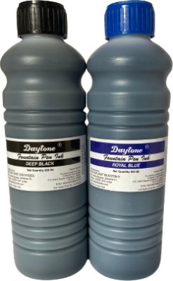 Daytone Fountain Pen Ink- 500ml Ink Bottle(Pack of 2, Deep Black, Royal Blue)