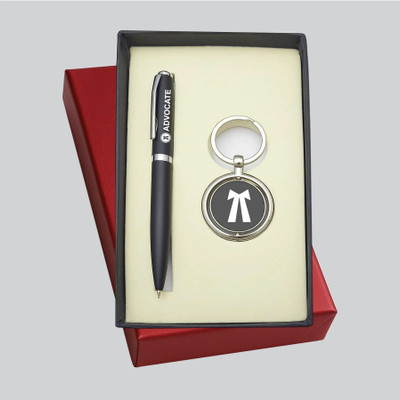 UJJi Advocate Logo Matte Black Metal Pen with Revolving Metal Keychain Pen Gift Set(Pack of 2, Ink Color - Blue)