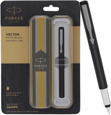 PARKER Vector Matte Black | Gunmetal Trim | Fountain Pen(Ink Color - Blue)