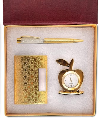 Celebr8 3 in 1 gift for boyfriend with Clock, Pen & Card Holder Gift Set Ball Pen(Pack of 3, Golden)