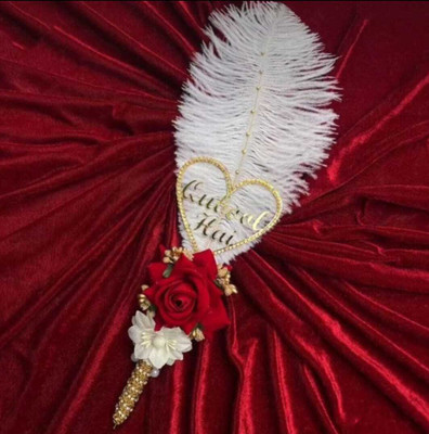 QUBRA ENTERPRISES Red Rose With White Artificial Feather Nikkah Pen For Bride and Groom Ball Pen(Ink Color - Blue)