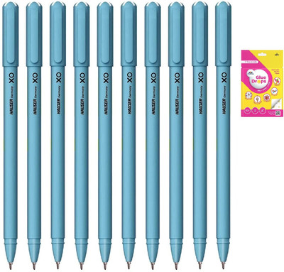 HAUSER XO Ball Pen Box Pack | Tip Size 0.6 mm With Glue Drops Ball Pen(Pack of 10, Ink Color - Blue)