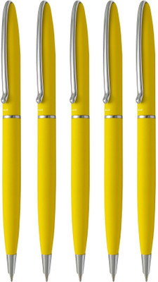 UJJi Sleek Design Metal Body Yellow Color Matte Finish Ball Pen(Pack of 5, Ink Color - Blue )