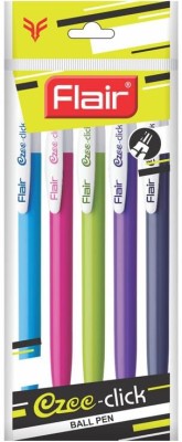 FLAIR Flair Ezee Click Pack of 5 Ball Pen(Pack of 5, Ink Color - Blue)