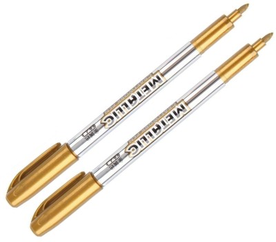 feelhigh Metallic Marker Pens, gold Metallic Permanent Markers Multi-function Pen(Pack of 2, Ink Color - Gold)