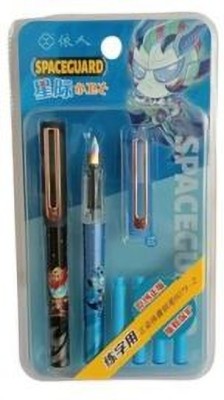 Gold Leaf Cartoon Themed Fountain Pen Set, 2 Fountain Pen With 4 Cartridges. Fountain Pen(Ink Color - Multiple Color)