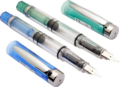 Ledos Demonstrator Blue & Green Piston Safari Fountain Pen(Ink Color - Blue)