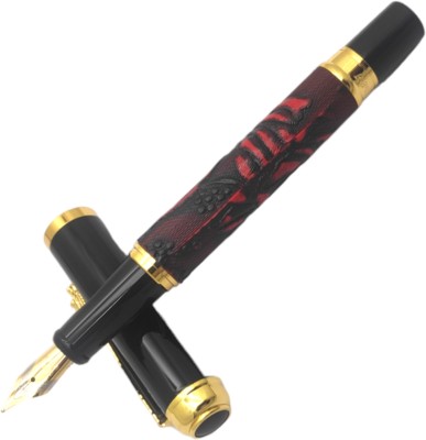 Dikawen 891 Lucky Dragon Carved Leather Finish Maroon Colour With Gold Plated Trims Fountain Pen