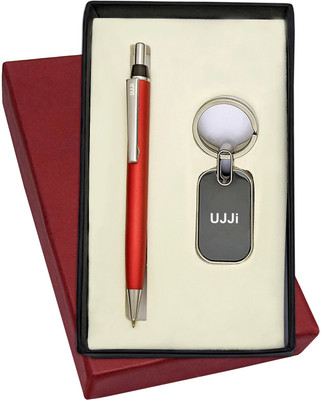 UJJi Red Color Click Design Metal Pen & Keyring Pen Gift Set(Pack of 2, Ink Color - Blue )