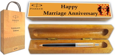 PARKER JOTTER STANDARD Black GT BP With Wooden Happy Anniversary Gift Box & Gift Bag Ball Pen(Ink Color - Blue)