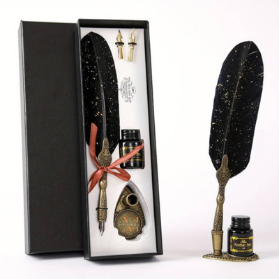 MFORALL Feather Pen and Ink Set Fountain Pen(Ink Color - Black)