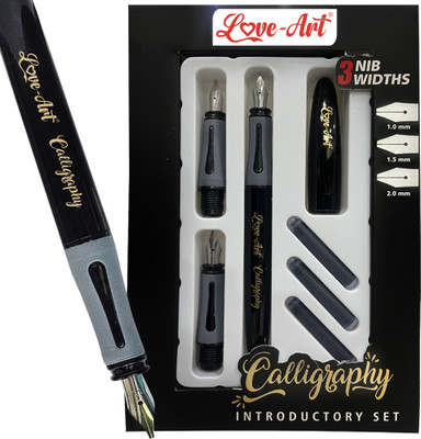 love art Calligraphy Fountain Pen Set with 3 Nibs & Ink Cartridges for Smooth Writing Stationery Set(Pack of 3, Ink Color - Black)