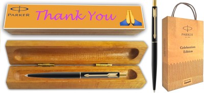PARKER CLASSIC MATTE BLACK GT BP With Wooden Thank You Wishing Gift Box and Gift Bag Ball Pen(Blue)