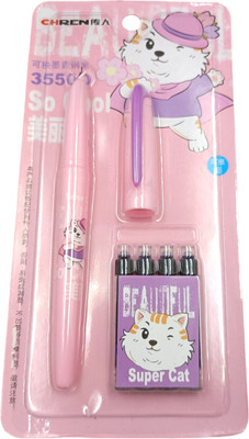 Lestylo Designer 5112 Pink Lightweight Extra Fine Nib With 4 Ink Cartridge Student Fountain Pen(Ink Color - Blue)