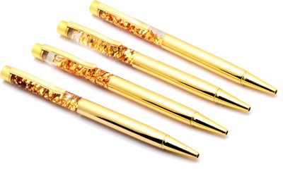 Ledos Set Of 4 Gold Color - Blue Ink Refill Dynamic Crystal Diamond Retractable Ball Pen(Pack of 4, Blue)