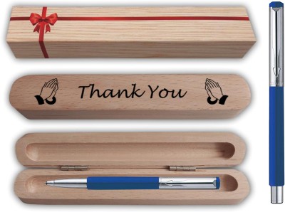 PARKER Vector Metallix Roller Pen with Engraving Thank You Gift Box Roller Ball Pen(Blue)