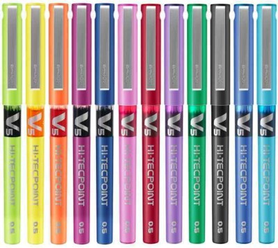 PILOT Hi-Tecpoint V5 Assorted Set Roller Ball Pen(Pack of 12, Blue, Black, Red, Green, Orange, Yellow, Pink, Violet, Light Blue, Dark Red, Blue-Black, Lime Green)