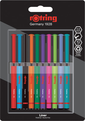 rotring Liner Fineliner Pens 0.4mm Coloring Pens for Writing and Drawing Fineliner Pen(Pack of 10, Ink Color - Multicolor)