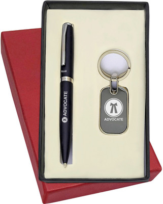UJJi Advocate Logo Engraved Matte Finish Black Colour Ballpen and Keychain Pen Gift Set(Pack of 2, Ink Color - Blue )