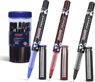 Reynolds Trimax Roller Ball Pen(Pack of 15, Ink Color - Blue,Black,Green & Red)