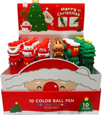 triple paper Santa Claus Creative Cute Christmas Tree Pen for kids 10 Color Pen(Pack of 1) Ball Pen(Ink Color - Multicolor)