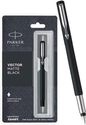 PARKER Vector Matte Black, Chrome Trim Fountain Pen(Ink Color - Blue)