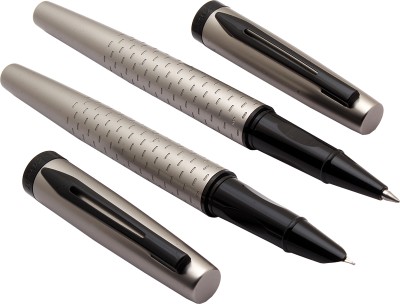 Ledos Dikawen 8076 Gray Metal Body Black Trims Set Of Rollerball Pen & Fountain Pen(Pack of 2, Blue Refill, Converter System)