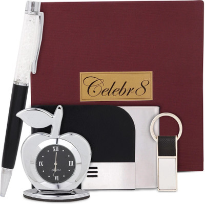 Celebr8 4 in 1 Gift Set with Clock, Keychain, Pen & Card Holder Pen Gift Set(Pack of 4, Ink Color - Black)