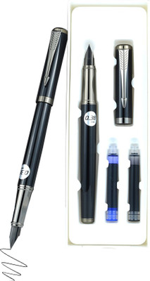 WISHKEY Stylish Classic Metal Fountain Pen Set 0.38 mm Nib with Replaceable Cartridge Fountain Pen(Pack of 3, Ink Color - Black, Blue)