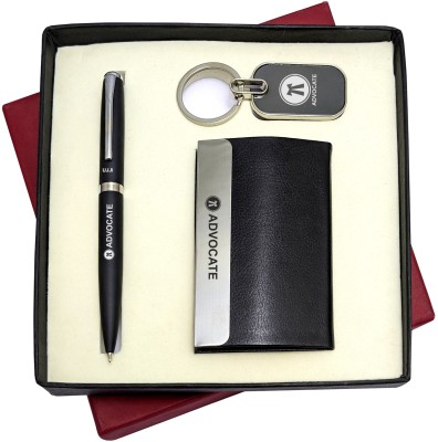 UJJi 3in1 Advocate Logo Set with Black Body Ball Pen, Keychain and ATM Card Holder Pen Gift Set(Pack of 2, Blue Ink)