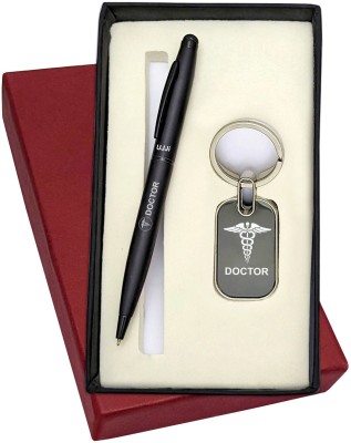 UJJi 2in1 Doctor Logo Engraved Set in Matte Finish Black Color Pen and Metal Keychain Pen Gift Set(Pack of 2, Blue Ink)