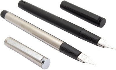 greencom Jinhao 65 Steel Body Fountain Pen Fine Nib & Converter Fountain Pen(Pack of 2, Ink Color - silver and black)