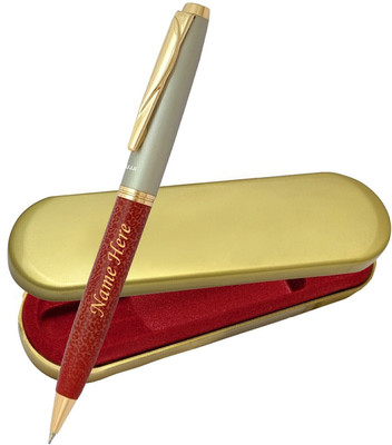 UJJi Leather Coated Design Name Engraved Metal Ball Pen(Ink Color - Blue )