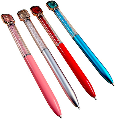 TECHNOCHITRA Gem Pens - Cute & Stylish Pen Set for Kids - School & Office Supplies Ball Pen(Pack of 4, Ink Color - Blue)
