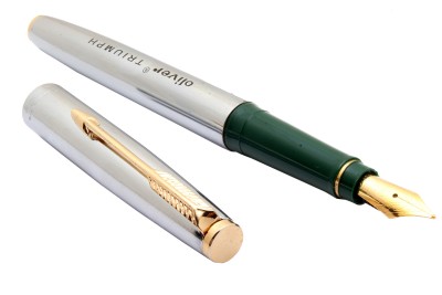 Ledos Oliver Triumph Shine Chrome Metal Body With Green Color Grip & Golden Trims Fountain Pen(3 in 1 ink filling system)