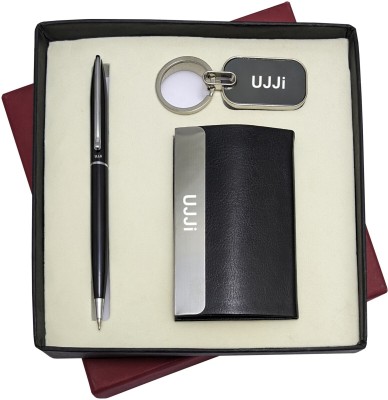 UJJi 3in1 Combo Set with Slim Design Ball Pen, Keychain and ATM Card Holder Pen Gift Set(Pack of 2, Blue Ink)