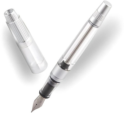 Gold Leaf Natami Super Warship Fountain Pen – Fine Nib Transparent Vacuum Ink Pen (White) Fountain Pen(Ink Color - Multicolor)