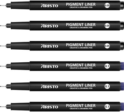 Aristo Pigment Liner | 0.05 & 0.1mm | Light & Water Resistant | Black Fineliner Pen(Pack of 6, Ink Color - Black)