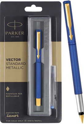 PARKER Vector Standard Gold Trim| Metallic Blue| Fountain Pen(Ink Color - Blue)