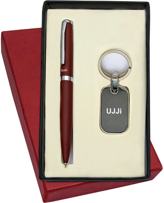 UJJi 2in1 Set in Matte Finish Brown Colour Ball Point Pen and Keychain Pen Gift Set(Pack of 2, Ink Color - Blue )
