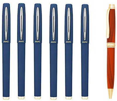 petaluma 6 Baoke Blue Gel Pen 1.0mm+FREE Roller Ball Blue Ink Pen Elegant Wooden Finish Gel Pen(Pack of 7, Ink Color - Blue)