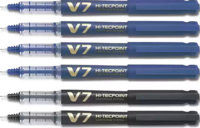 PILOT V7 Hi-Tecpoint Cartridge System Rollerball Pen Medium Point,4BL+2BK W Cartdige Ink Cartridge(Pack of 8, Ink Color - Blue, Black)