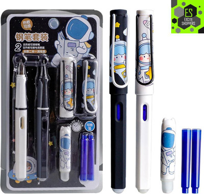 KLIDSHUSOZ TREASURE Quality Fountain Pens Set with Cartridge, Erasable Ink, Medium Nib Refill(Pack of 2, Ink Color - Blue)