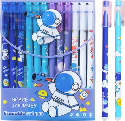 WISHKEY Astronaut Theme Erasable Ink 0.5mm Gel Pens for Project, Journal, Art and Craft Gel Pen(Pack of 12, Ink Color - Blue)