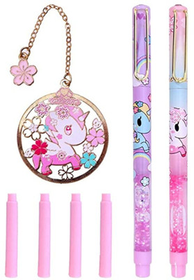 Urban Festivities Unicorn Fountain Pen Set for Girls 2Fountain Pen with 4Rifills &1Cap Chain Girls Refill(Ink Color - Multicolor)