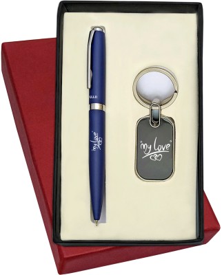 UJJi My Love Engraved Matte Finish Blue Colour Ballpen and Keychain Pen Gift Set(Pack of 2, Ink Color - Blue )