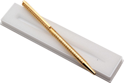 Ledos Sleek Shine Gold Circle Design Metal Body Ball Pen(Ink Color - Blue Refill)