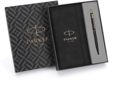 PARKER Gift Set | A6 Note Book with Classic Matte Black Gold Trim | Ball Pen(Pack of 2, Ink Color - Blue)