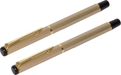 Lestylo Premium 801 Gold Color Set of 2 Metal Body Executive Gift Collection Roller Ball Pen(Pack of 2, Blue)